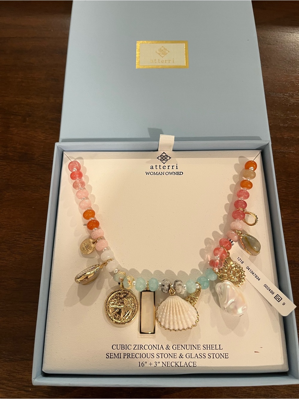 Multicolor Shell & Cubic Zirconia Charm Necklace - Pink/Coral/Blue